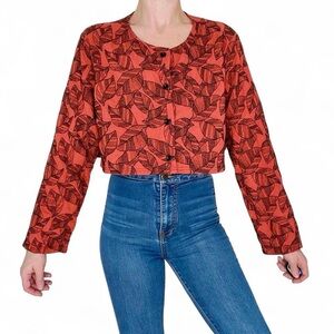 Focus Casual Life Orange Black Embroidery Leaf Cropped Blouse